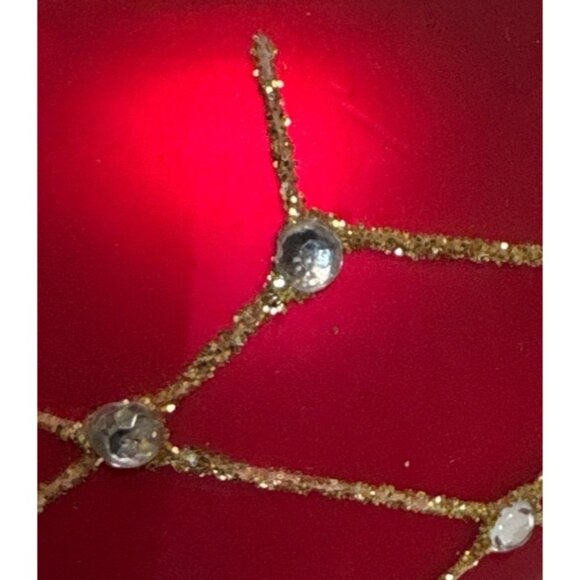 Red Glass Tealight Holder With Gold & Silver Glitter Accents - Picture 3 of 7
